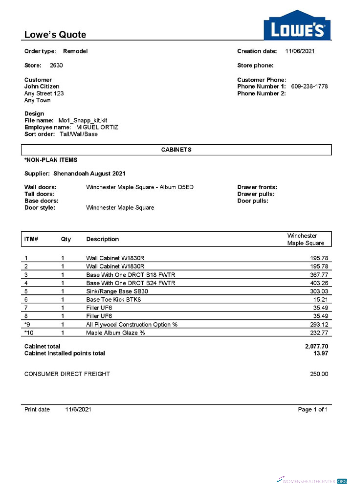 Download USA Lowe’s invoice template Photoshop template